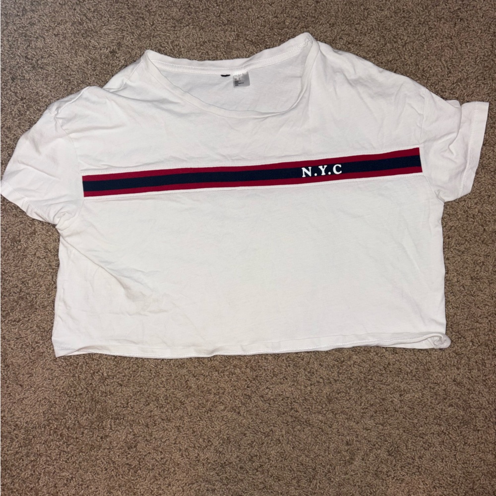 H&M White T-Shirt with Red and Blue Stripes